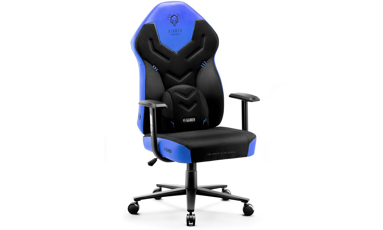 Fotel gamingowy Diablo Chairs X-Gamer 2.0 Czarno-niebieski - Widok od przodu pod kątem