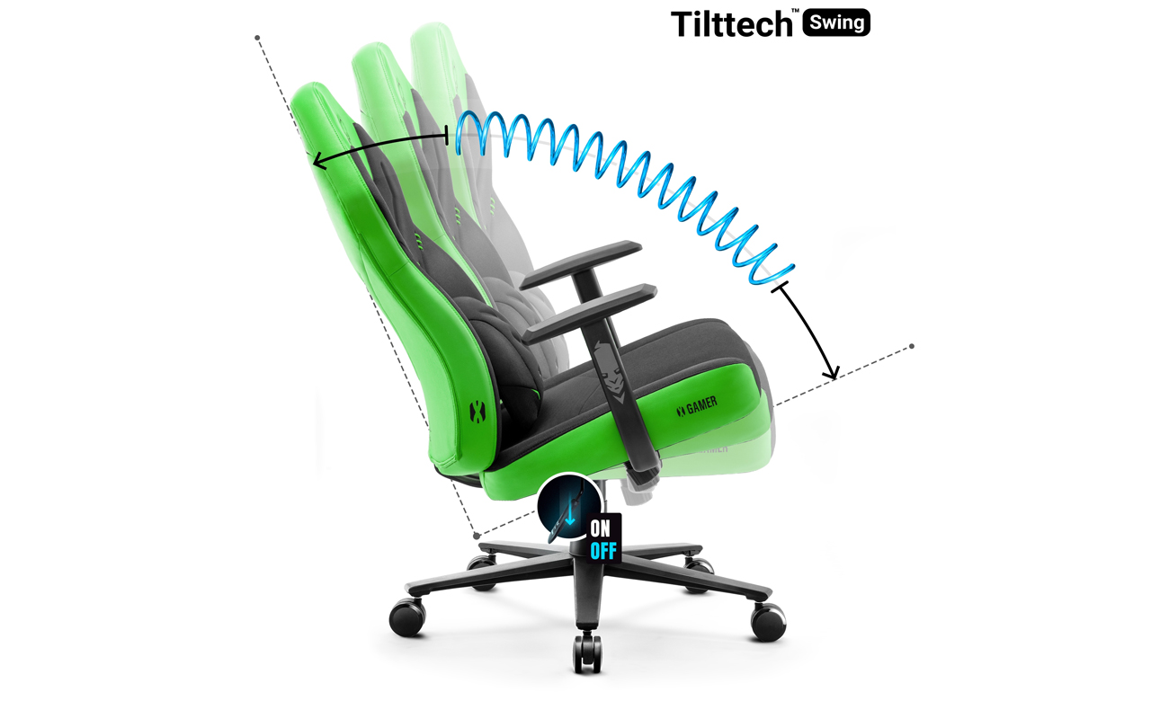 Fotel gamingowy Diablo Chairs X-Gamer 2.0 Czarno-zielony - Funkcja Tilttech Swing