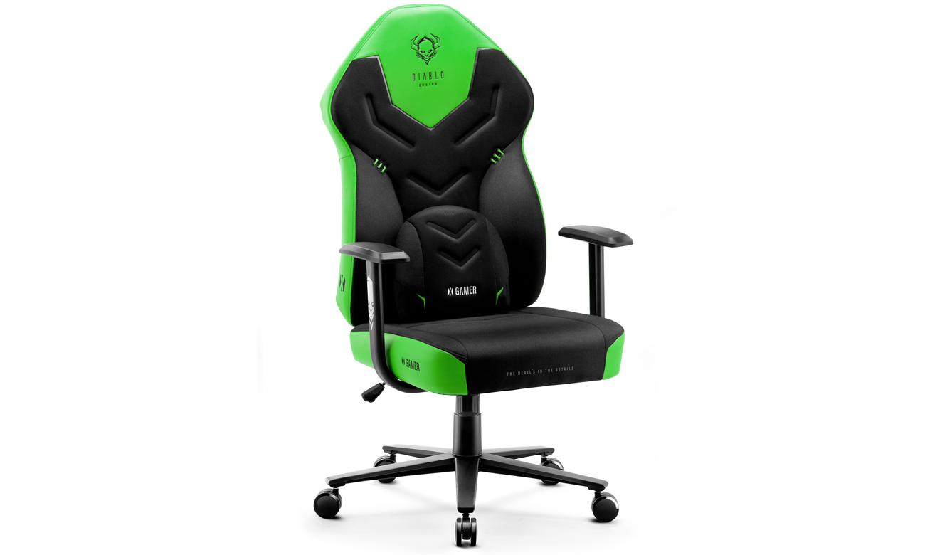 Fotel gamingowy Diablo Chairs X-Gamer 2.0 Czarno-zielony - Widok od przodu pod kątem