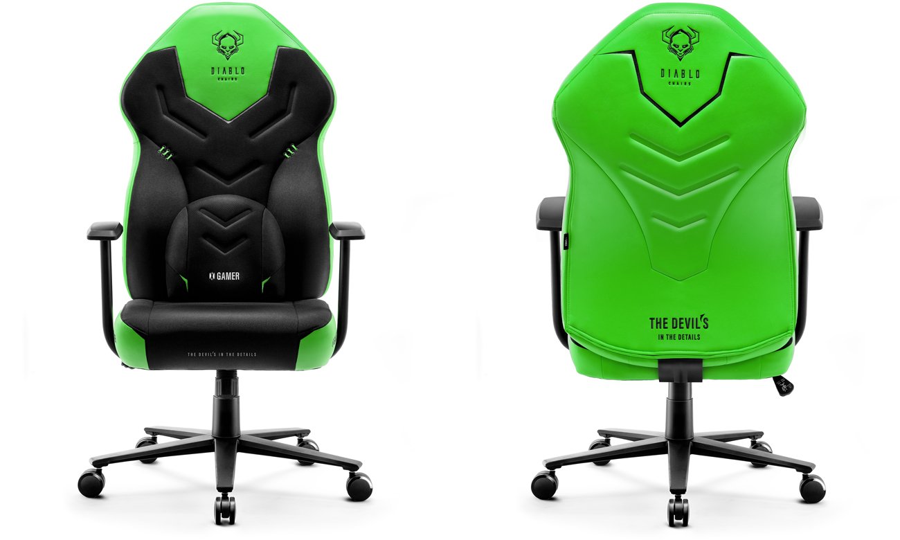 Fotel gamingowy Diablo Chairs X-Gamer 2.0 Czarno-zielony - Widok od przodu i od tyłu