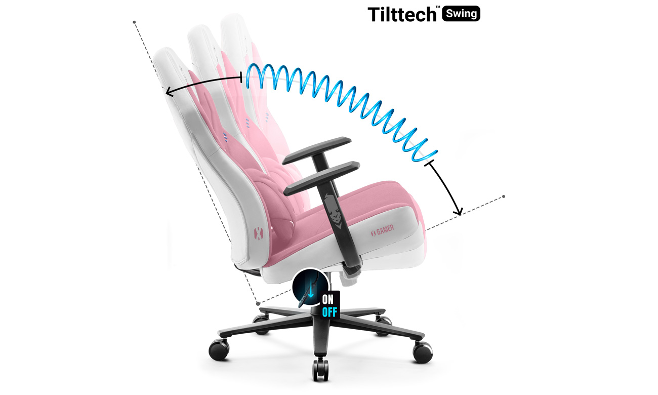 Fotel gamingowy Diablo Chairs X-Gamer 2.0 Różowo-biały - Funkcja Tilttech Swing