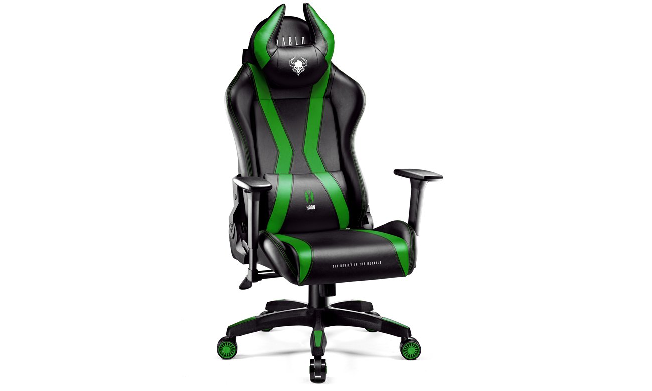 Fotel gamingowy Diablo Chairs X-Horn 2.0 Czarno-zielony - Widok od przodu pod kątem