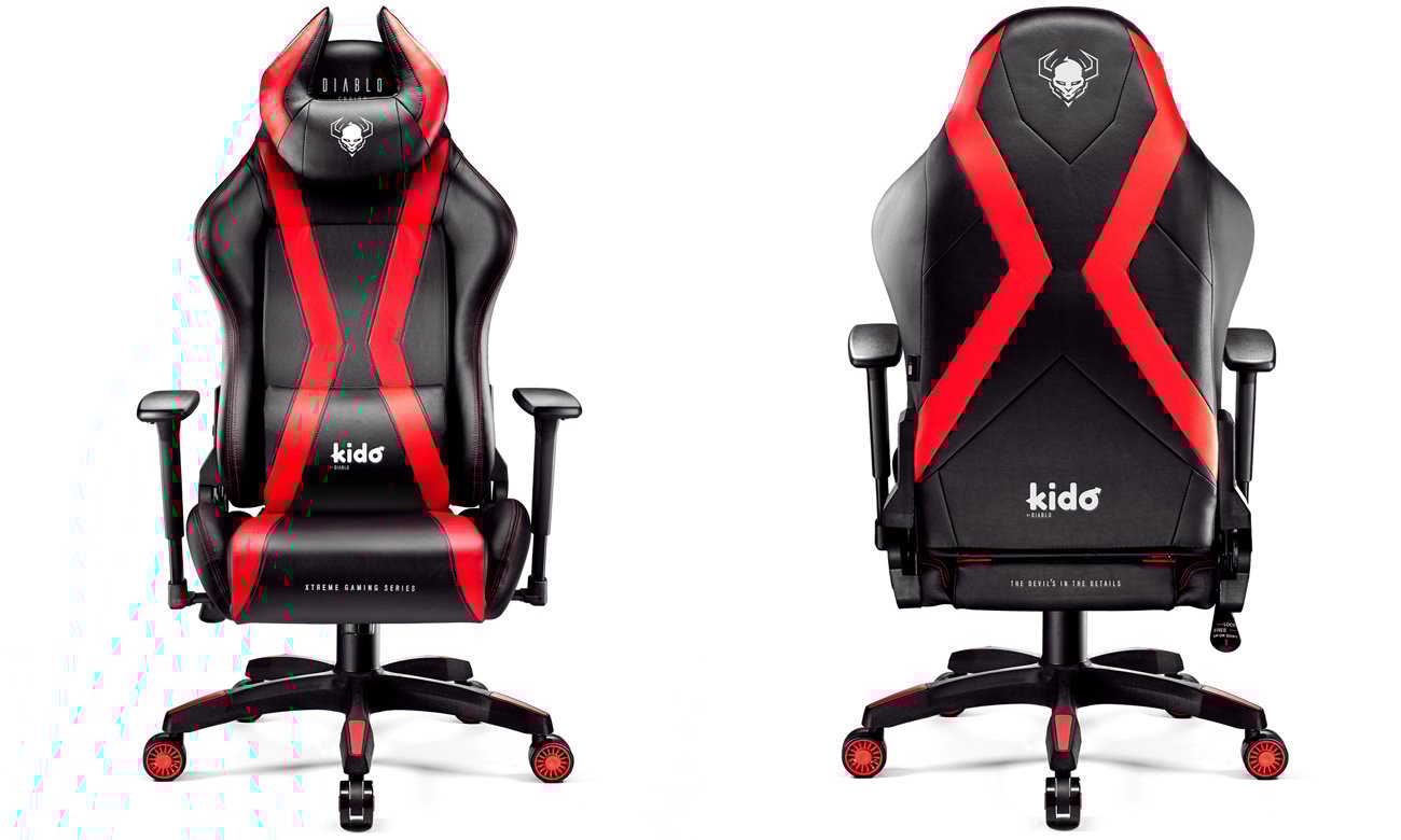 Fotel gamingowy Diablo Chairs X-Horn 2.0 Kids Size Czarno-czerwony - Widok od przodu i od tyłu
