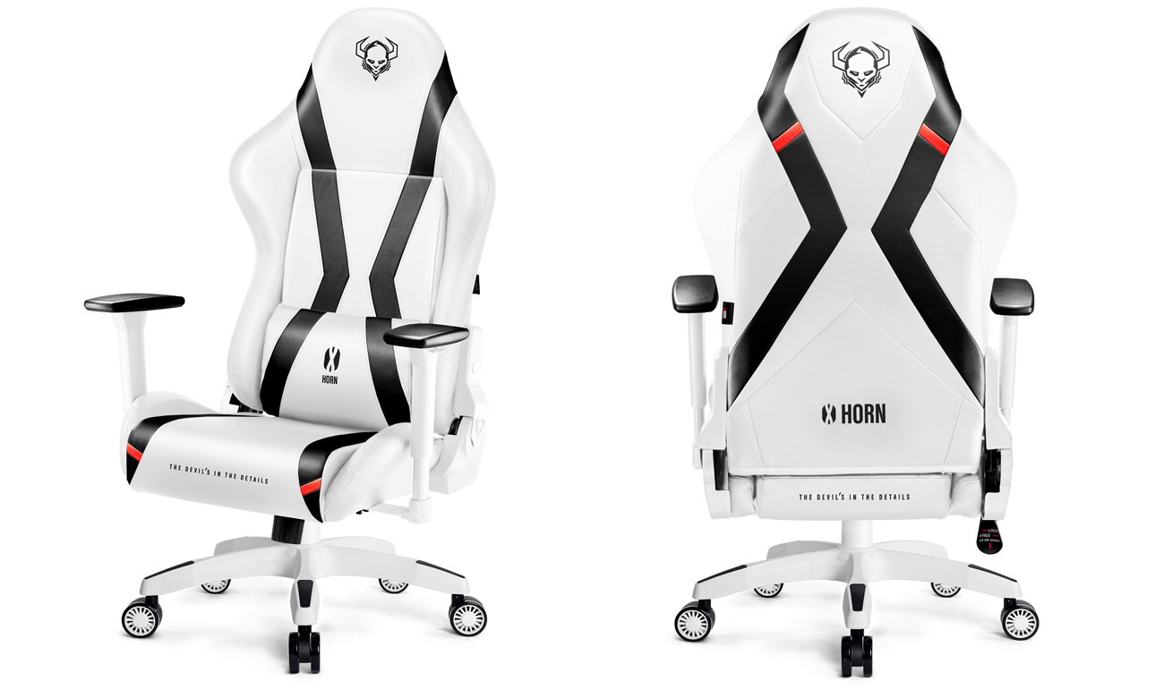Fotel gamingowy Diablo Chairs X-Horn 2.0 King Size Biało-czarny - Widok od przodu i od tyłu pod kątem