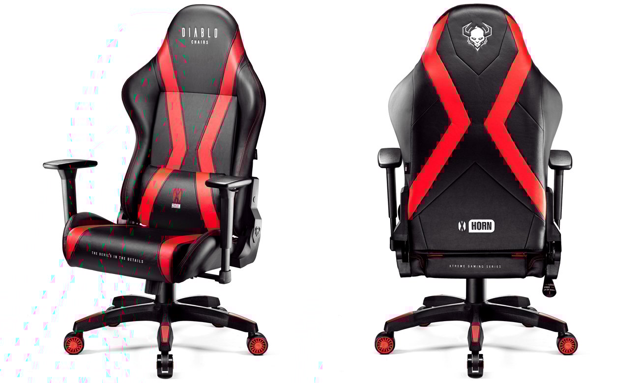 Fotel gamingowy Diablo Chairs X-Horn 2.0 King Size Czarno-czerwony - Widok od przodu i od tyłu pod kątem