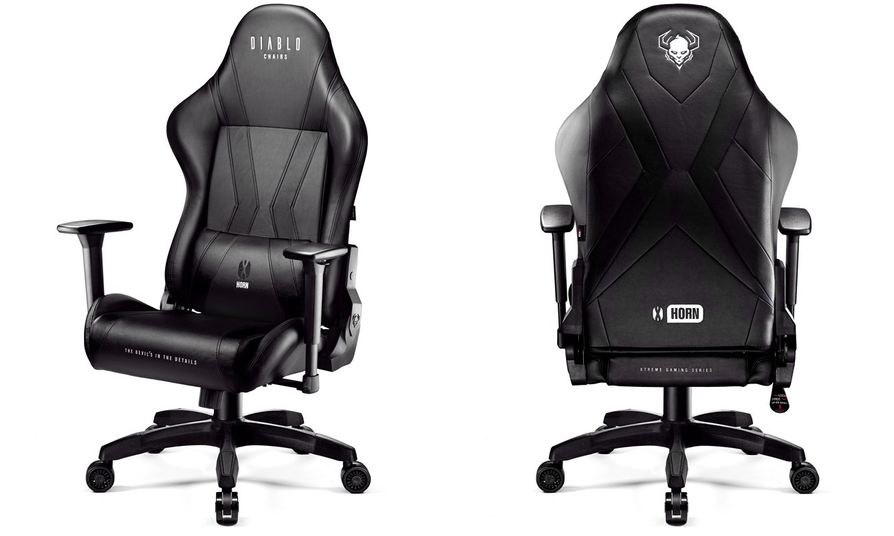 Fotel gamingowy Diablo Chairs X-Horn 2.0 King Size Czarny - Widok od przodu i od tyłu pod kątem