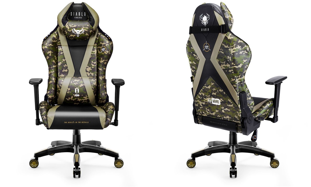 Fotel gamingowy Diablo Chairs X-Horn 2.0 Legion - Widok od przodu i od tyłu pod kątem
