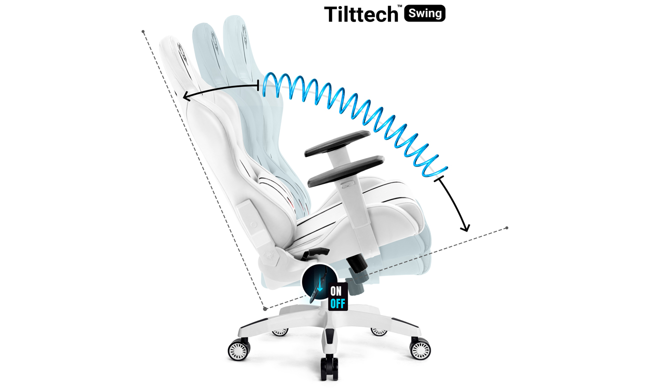 Fotel gamingowy Diablo Chairs X-One 2.0 Biało-czarny - Regulowanie ustawień fotela