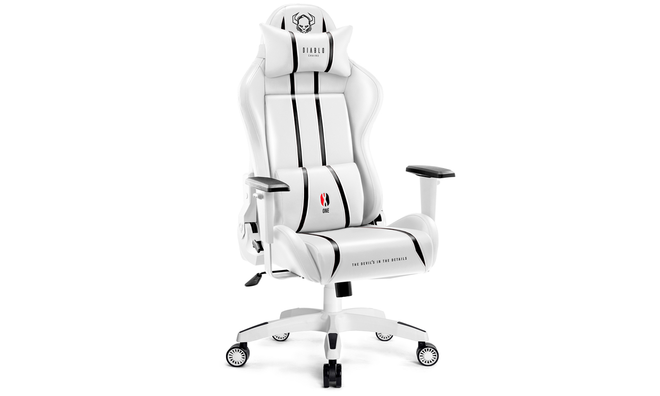 Fotel gamingowy Diablo Chairs X-One 2.0 Biało-czarny - Widok od przodu pod kątem
