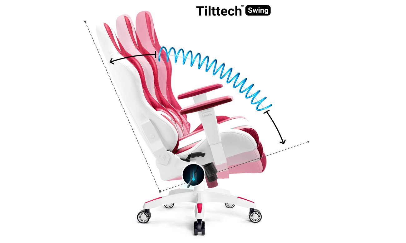Fotel gamingowy Diablo Chairs X-One 2.0 Candy Rose - Regulowanie ustawień fotela