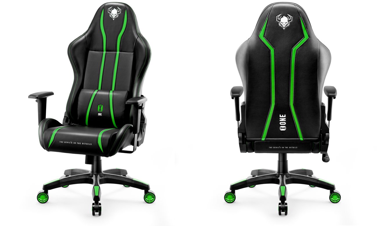 Fotel gamingowy Diablo Chairs X-One 2.0 Czarno-zielony - Widok od przodu pod kątem