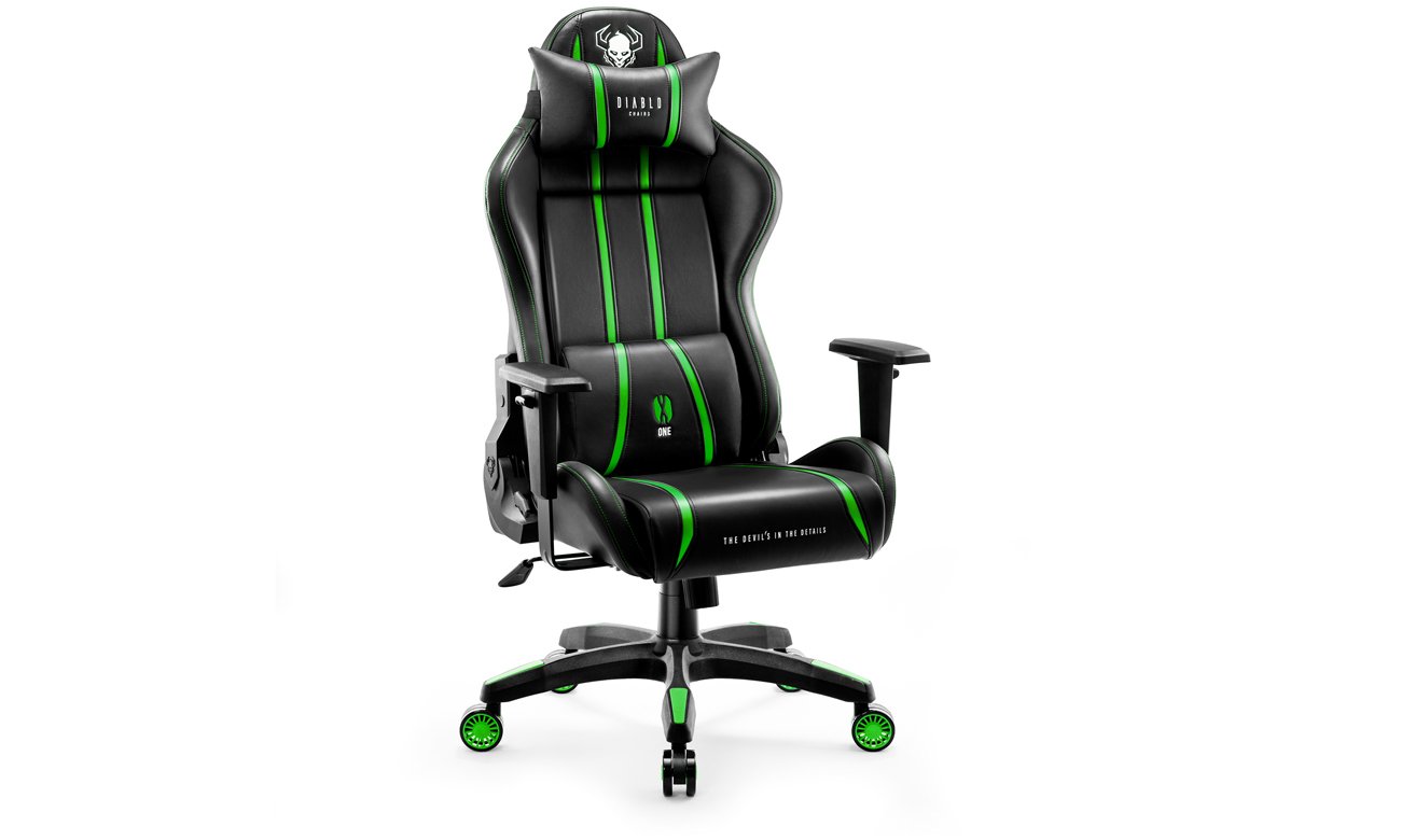 Fotel gamingowy Diablo Chairs X-One 2.0 Czarno-zielony - Widok od przodu pod kątem