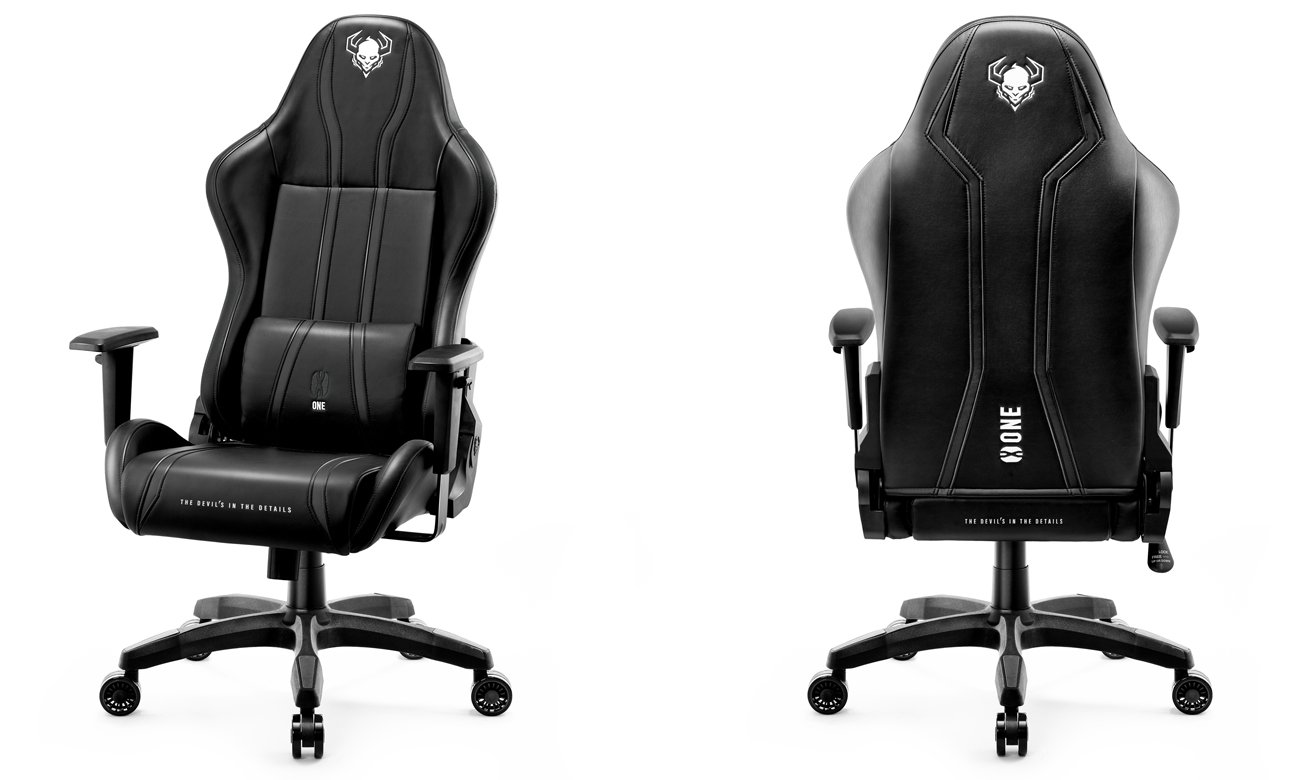 Fotel gamingowy Diablo Chairs X-One 2.0 Czarny - Widok od przodu i od tyłu pod kątem