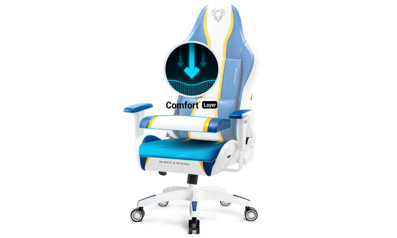 Fotel gamingowy dla dziecka Diablo Chairs X-One 2.0 Kids Size Aqua Blue - Komfort i bezpieczeństwo