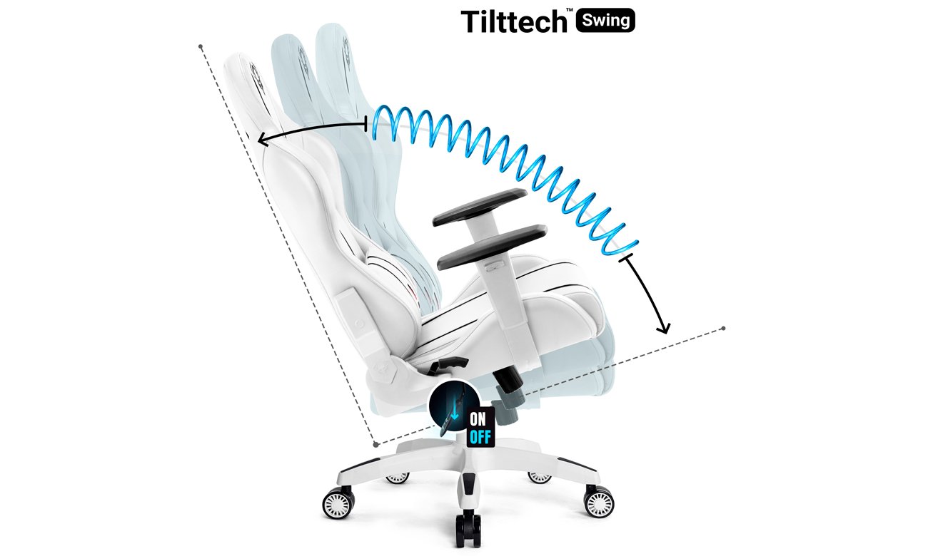Fotel gamingowy Diablo Chairs X-One 2.0 King Size Biało-czarny - Regulowanie ustawień fotela