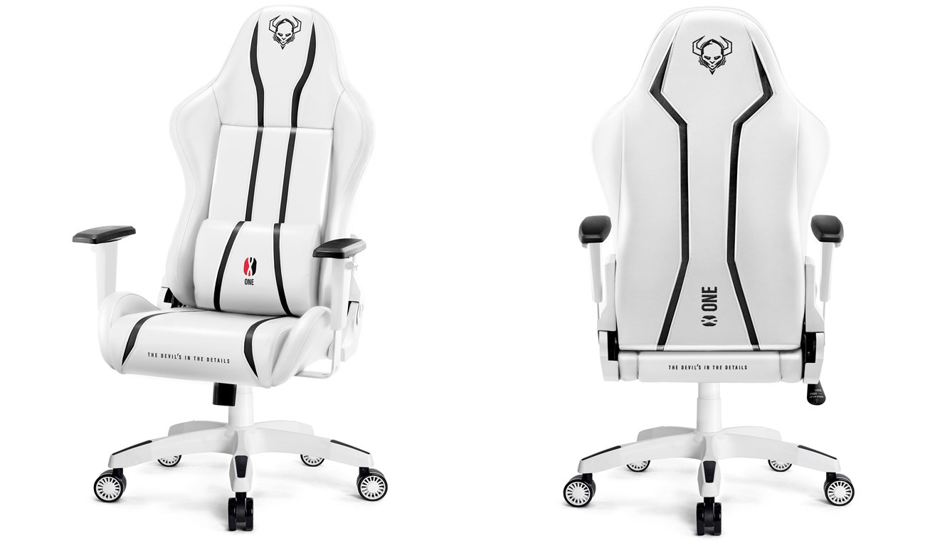 Fotel gamingowy Diablo Chairs X-One 2.0 King Size Biało-czarny - Widok od przodu i od tyłu pod kątem