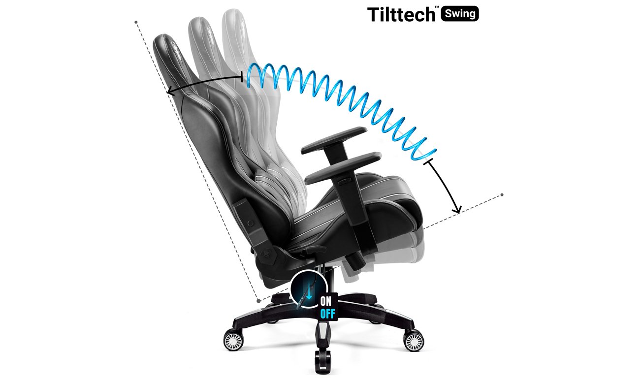 Fotel gamingowy Diablo Chairs X-One 2.0 King Size Czarno-biały - Regulowanie ustawień fotela