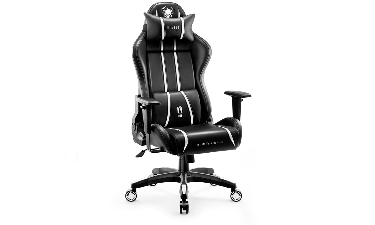 Fotel gamingowy Diablo Chairs X-One 2.0 King Size Czarno-biały - Widok od przodu pod kątem