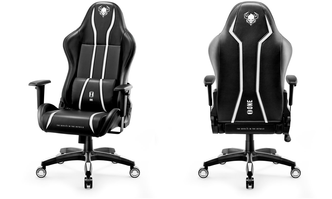 Fotel gamingowy Diablo Chairs X-One 2.0 King Size Czarno-biały - Widok od przodu i od tyłu pod kątem