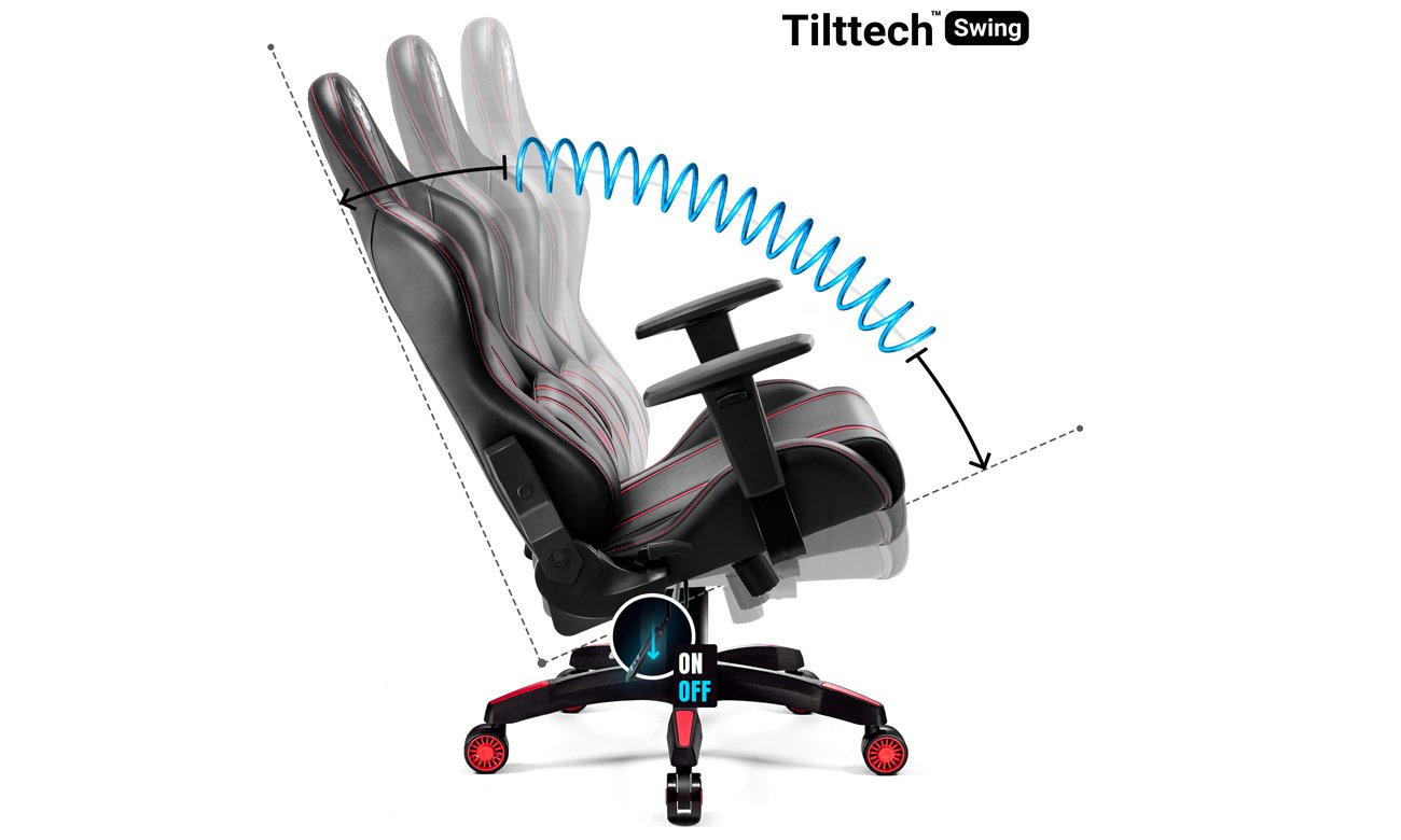 Fotel gamingowy Diablo Chairs X-One 2.0 King Size Czarno-czerwony - Regulowanie ustawień fotela