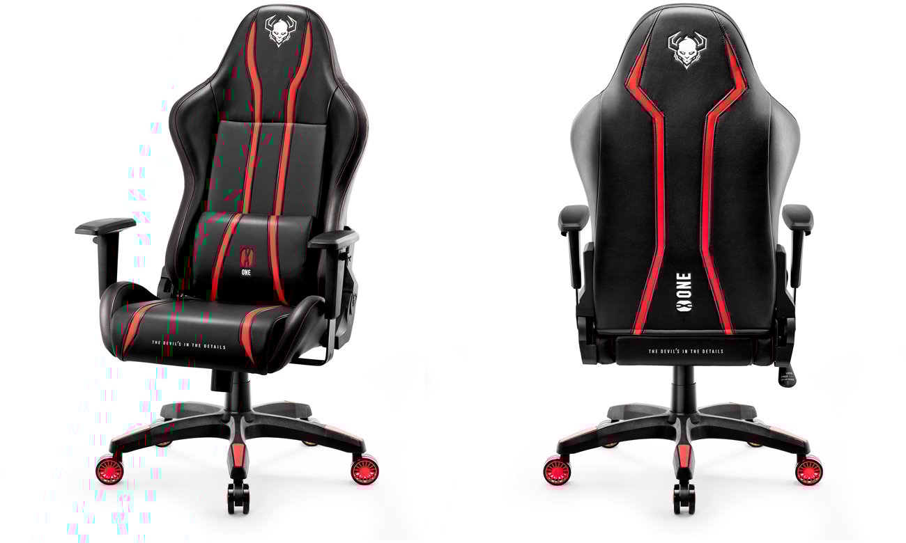 Fotel gamingowy Diablo Chairs X-One 2.0 King Size Czarno-czerwony - Widok od przodu i od tyłu pod kątem