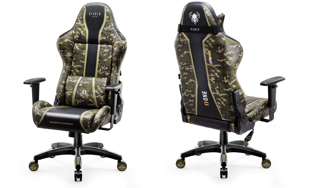 Fotel gamingowy Diablo Chairs X-One 2.0 King Size Legion - Widok od przodu i od tyłu pod kątem