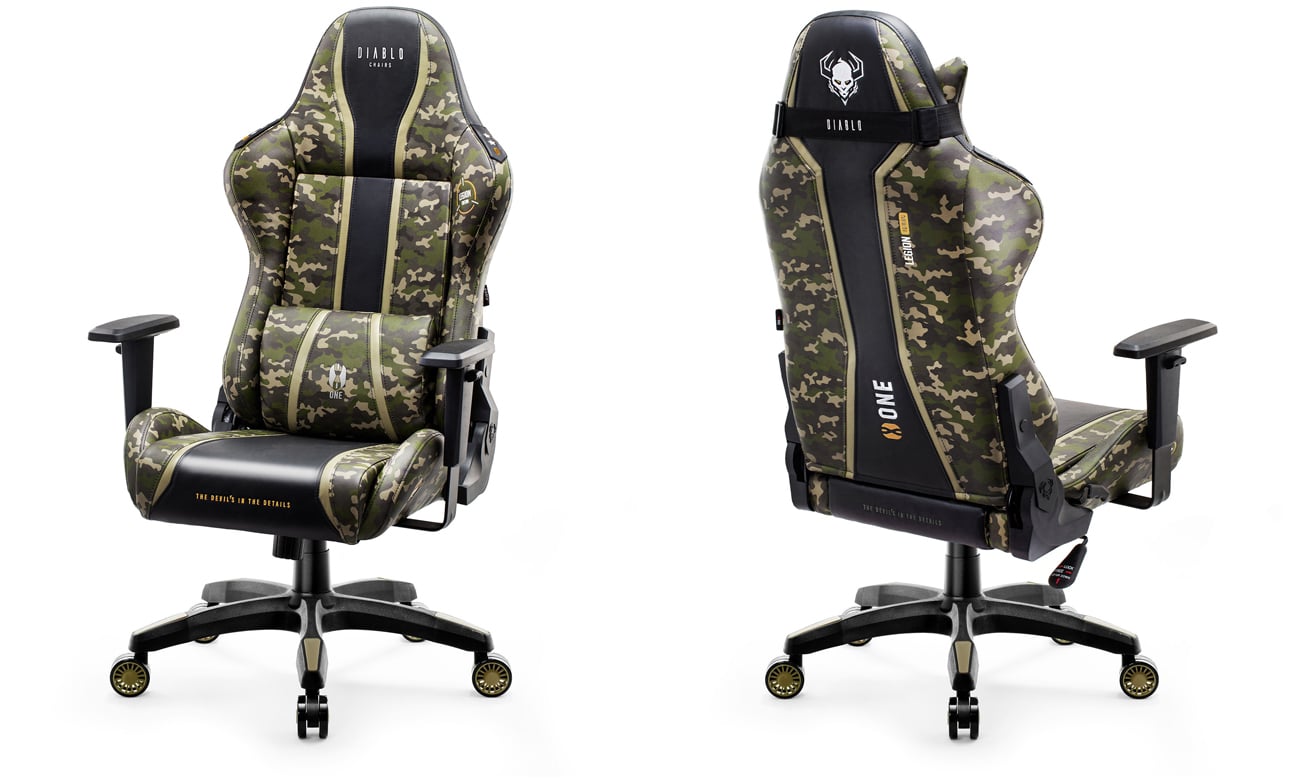 Fotel gamingowy Diablo Chairs X-One 2.0 Legion - Widok od przodu i od tyłu pod kątem