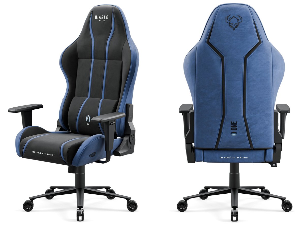 Diablo Chairs X-One 2.0 Normal Size Night Blue Tkanina - Widok od przodu i od tyłu