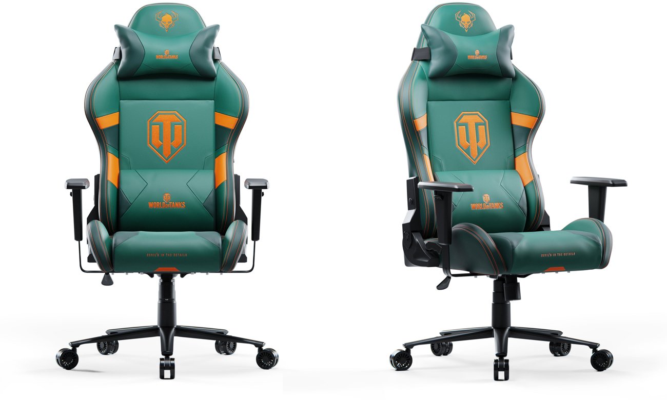Fotel gamingowy Diablo Chairs X-One 2.0 World of Tanks - Widok od przodu i od przodu pod kątem