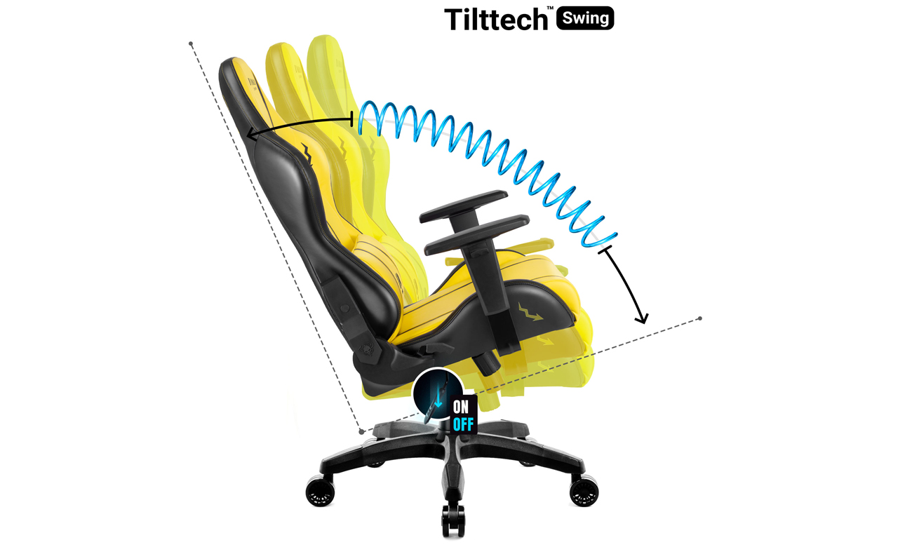 Fotel gamingowy Diablo Chairs X-One 2.0 Żółto-czarny - Regulowanie ustawień fotela