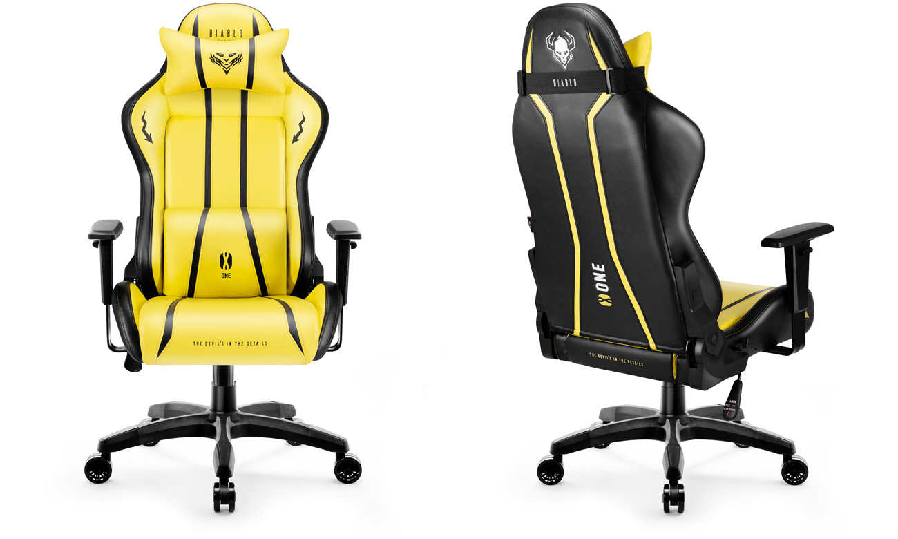 Fotel gamingowy Diablo Chairs X-One 2.0 Żółto-czarny - Widok od przodu i od tyłu pod kątem