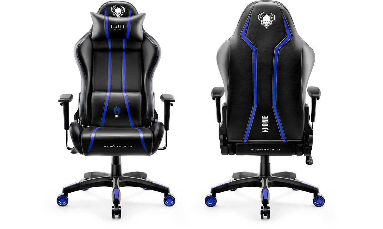 Diablo Chairs X-One 2.0 Czarno-niebieski widok z przodu i z tyłu