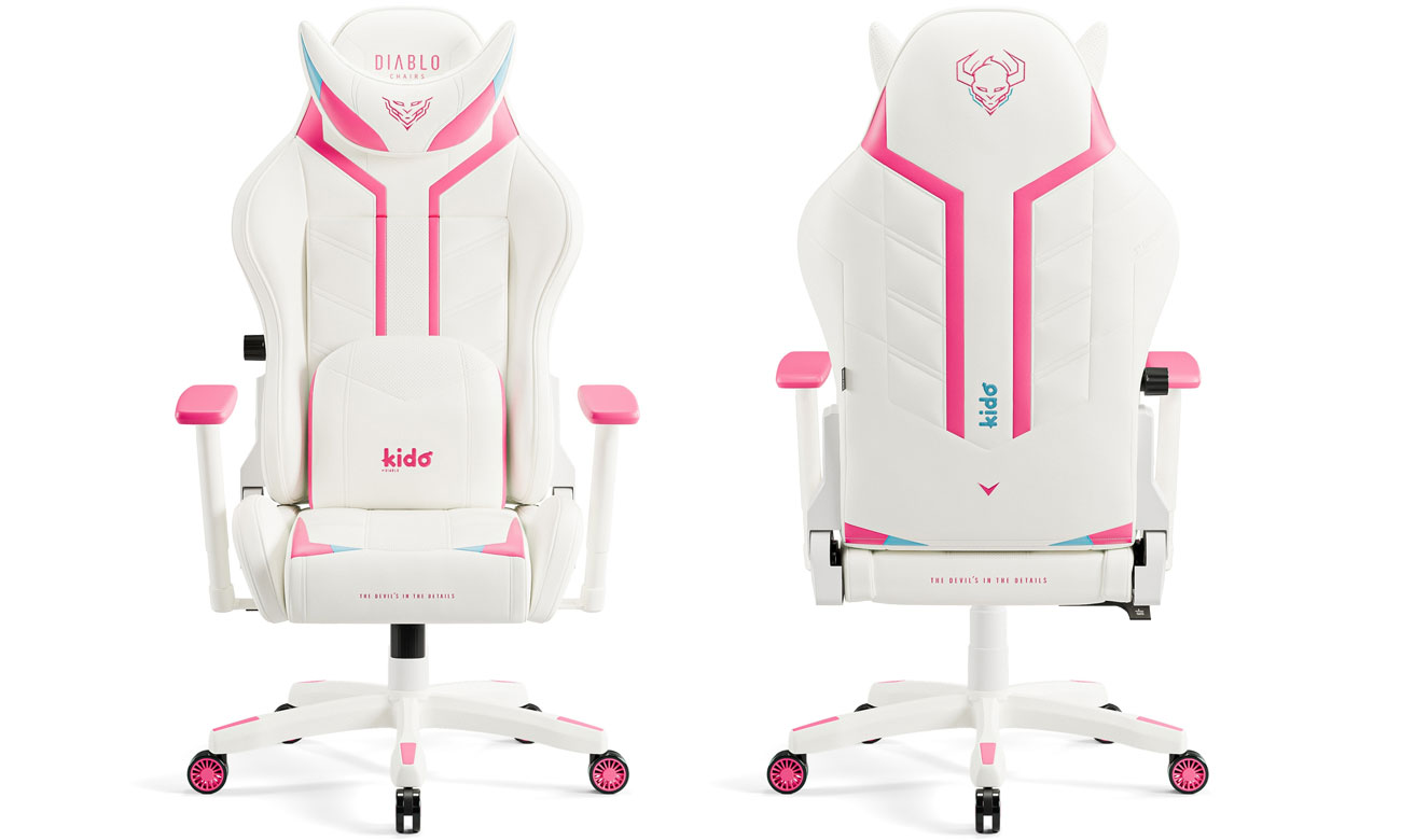 Diablo Chairs X-Ray 2.0 Kids Size biało-różowy widok z przodu i z tyłu