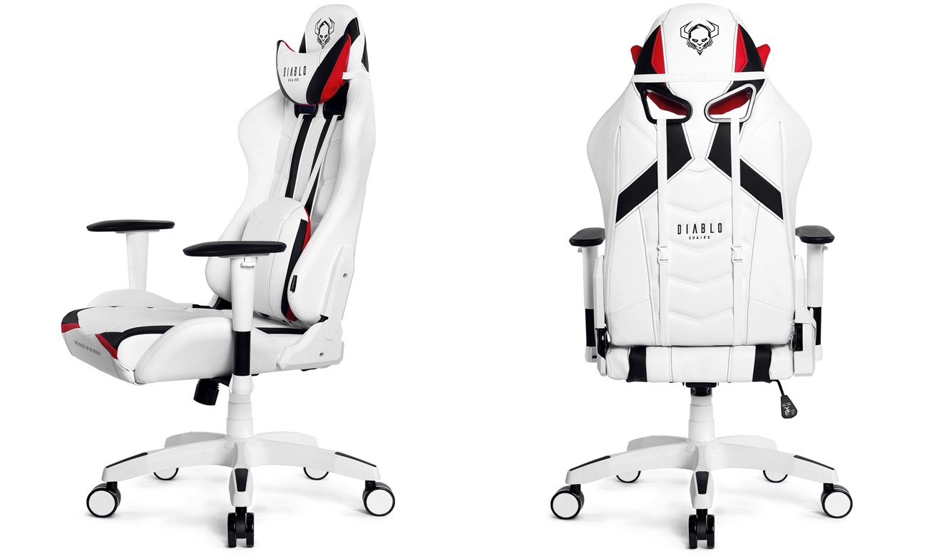 Fotel gamingowy Diablo Chairs X-Ray 2.0 King Size Biało-czarny - Widok od przodu pod kątem i od tyłu
