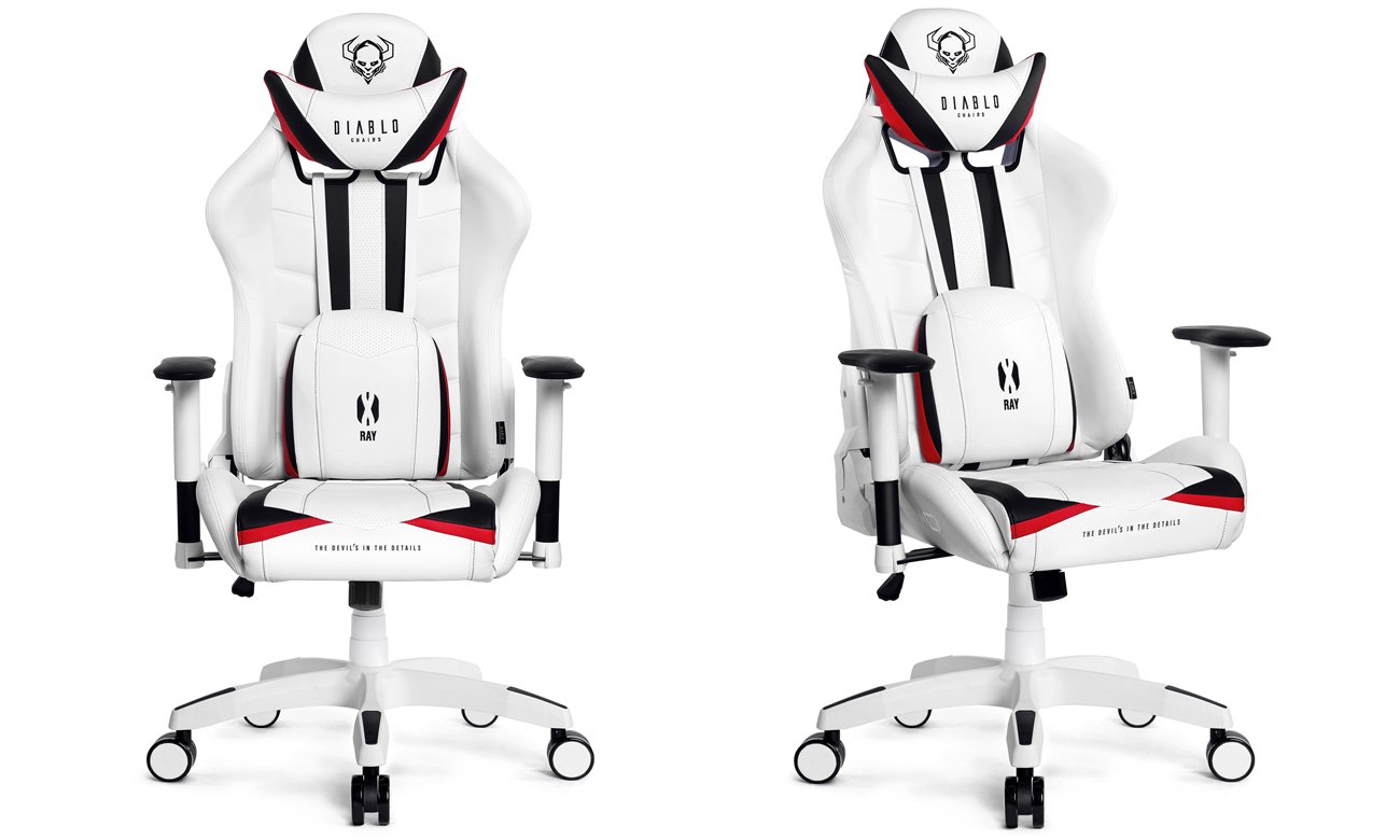Fotel gamingowy Diablo Chairs X-Ray 2.0 King Size Biało-czarny - Widok od przodu i od przodu pod kątem
