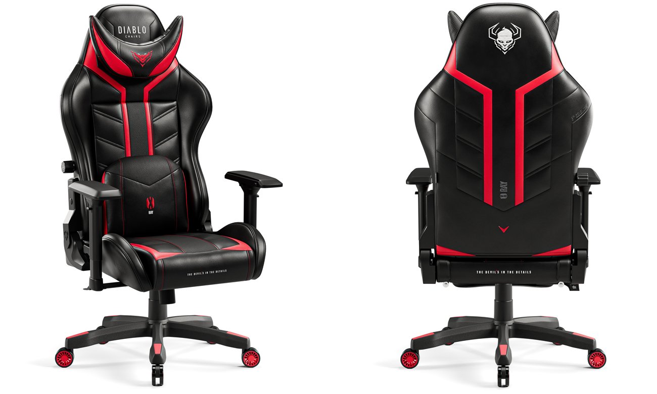 Fotel gamingowy Diablo Chairs X-Ray 2.0 King Size Czarno-czerwony - Widok od przodu pod kątem i od tyłu