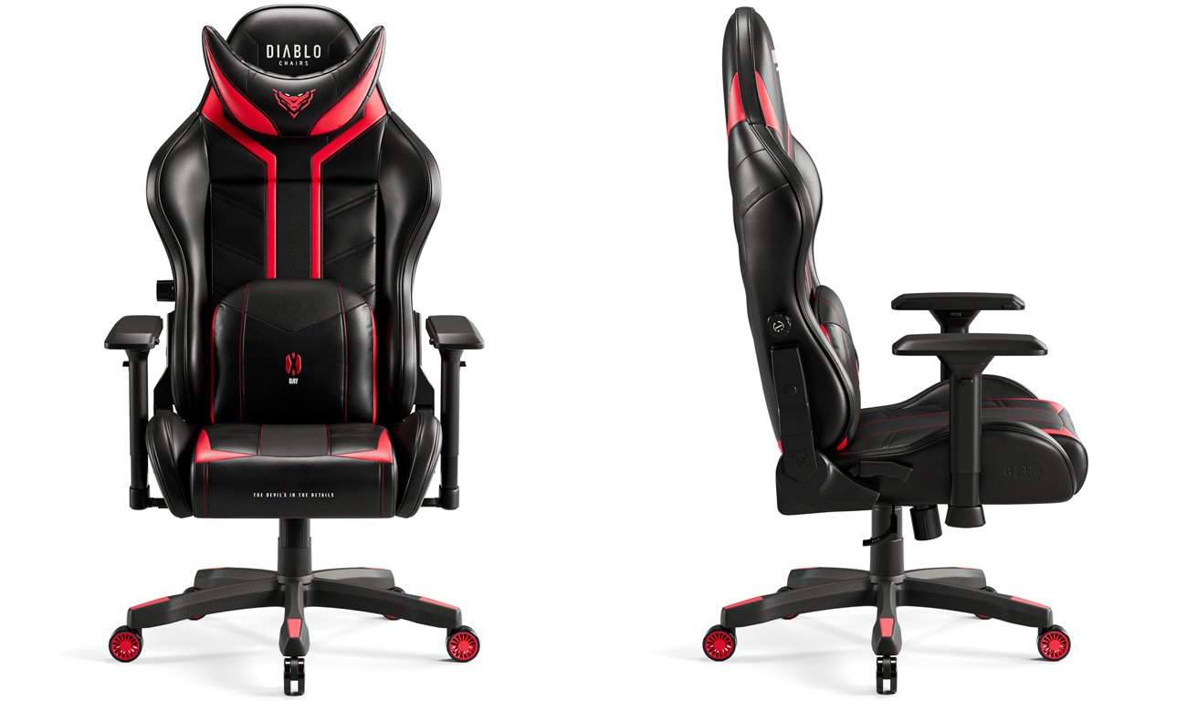 Fotel gamingowy Diablo Chairs X-Ray 2.0 King Size Czarno-czerwony - Widok od przodu i od przodu pod kątem