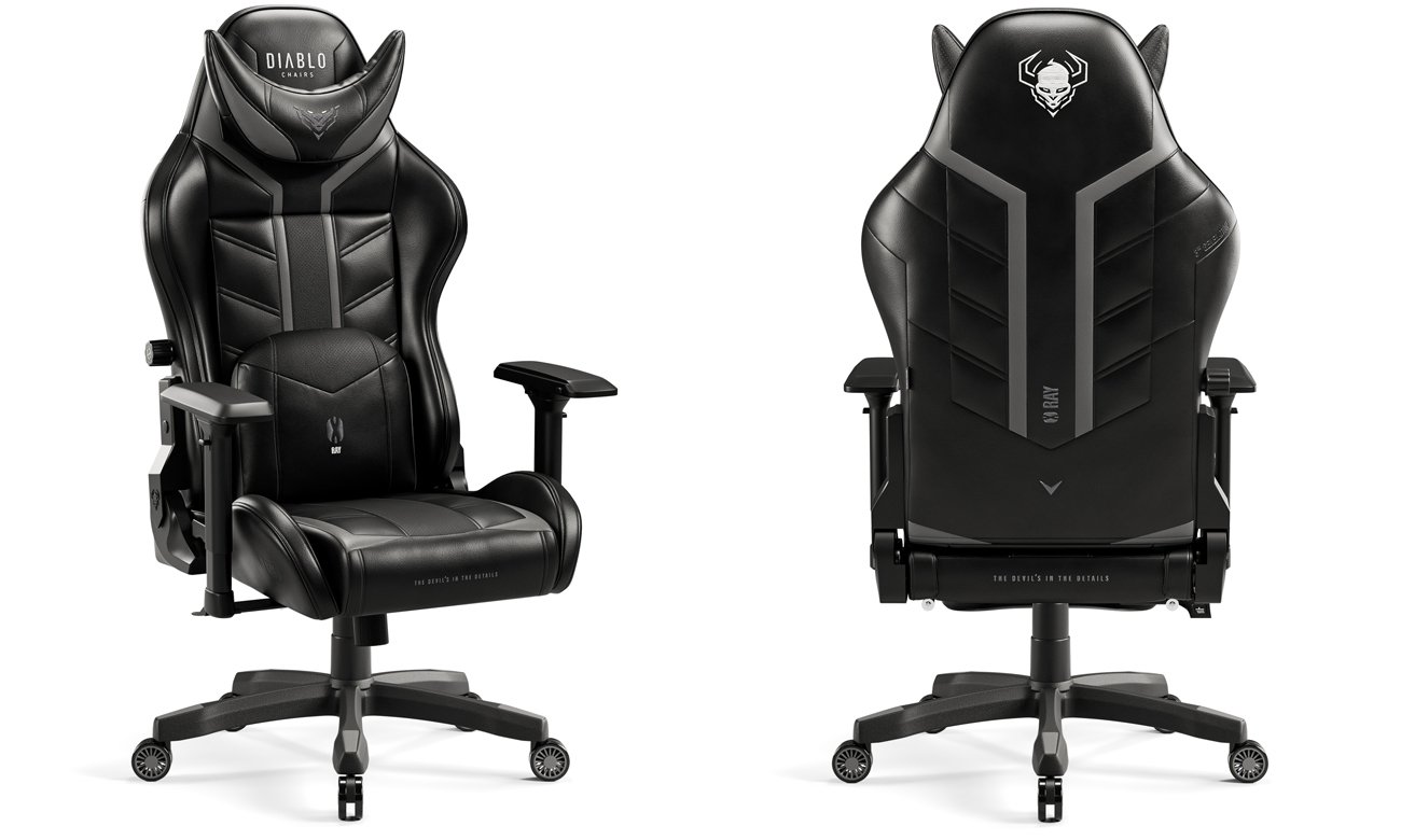 Fotel gamingowy Diablo Chairs X-Ray 2.0 King Size Czarno-szary - Widok od przodu pod kątem i od tyłu