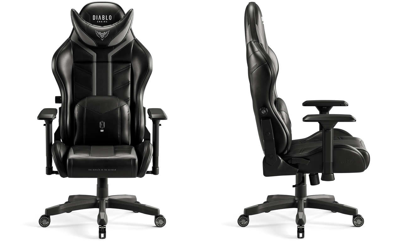 Fotel gamingowy Diablo Chairs X-Ray 2.0 King Size Czarno-szary - Widok od przodu i od przodu pod kątem