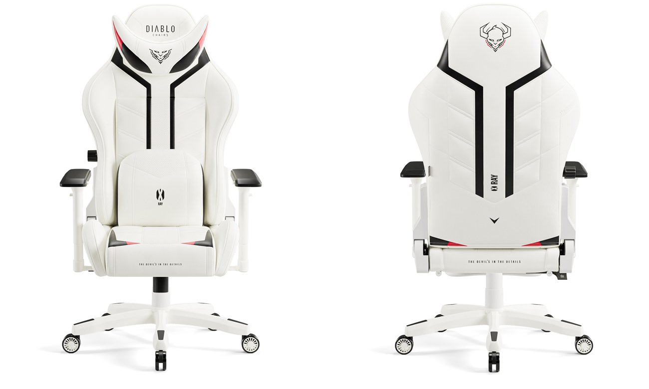 Fotel gamingowy Diablo Chairs X-Ray 2.0 Biało-czarny - Widok od przodu i od tyłu
