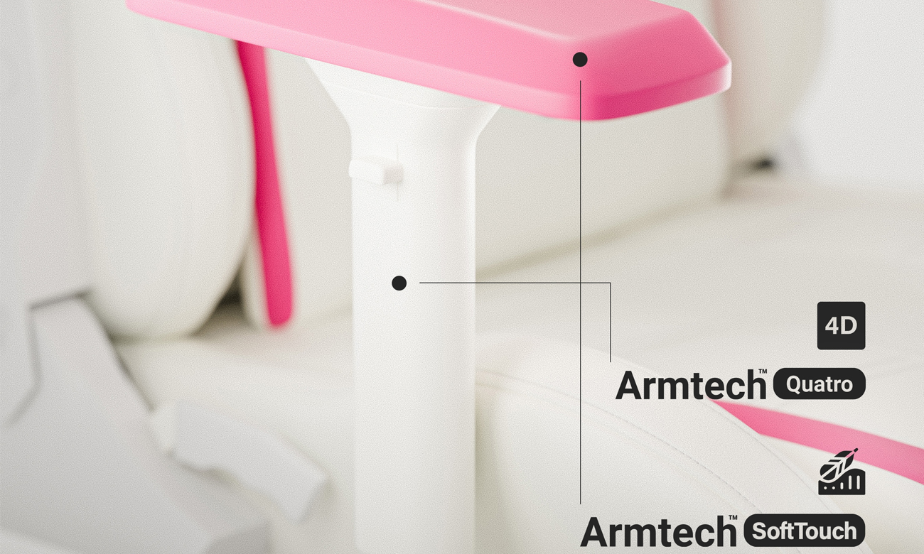 Fotel gamingowy Diablo Chairs X-Ray 2.0 Biało-różowy - Łatwa regulacja fotela i podłokietników