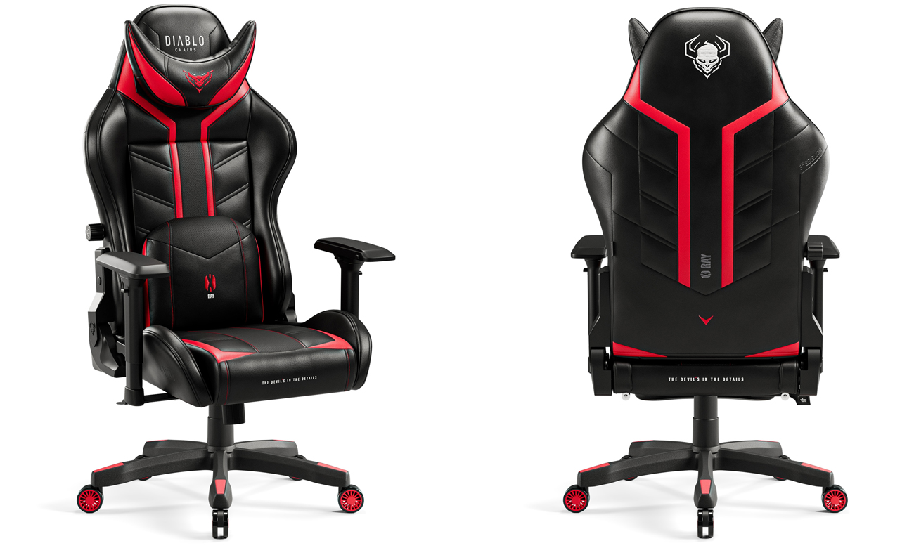 Fotel gamingowy Diablo Chairs X-Ray 2.0 Czarno-czerwony - Widok od przodu pod kątem i od tyłu