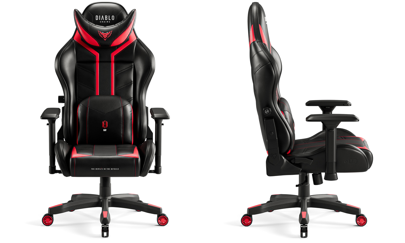 Fotel gamingowy Diablo Chairs X-Ray 2.0 Czarno-czerwony - Widok od przodu i od przodu pod kątem