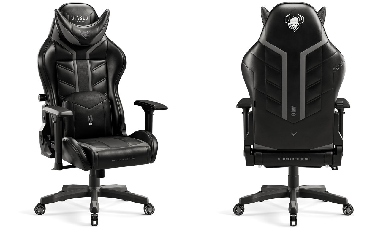 Fotel gamingowy Diablo Chairs X-Ray 2.0 Czarno-szary - Widok od przodu pod kątem i od tyłu