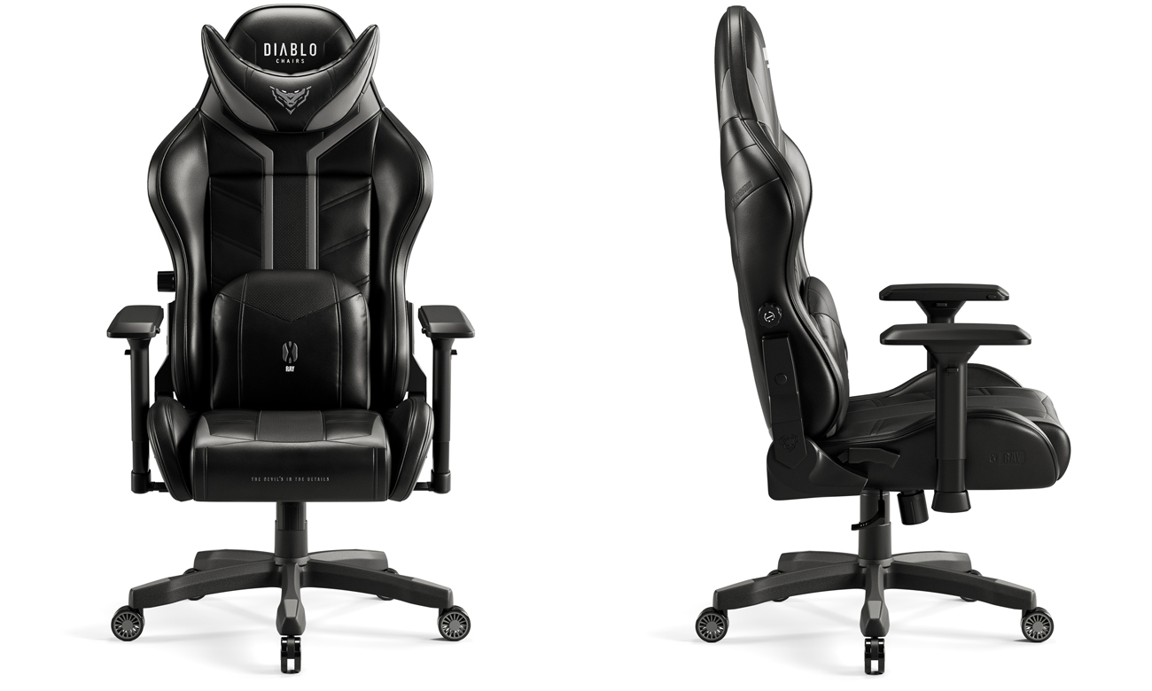 Fotel gamingowy Diablo Chairs X-Ray 2.0 Czarno-szary - Widok od przodu i od przodu pod kątem
