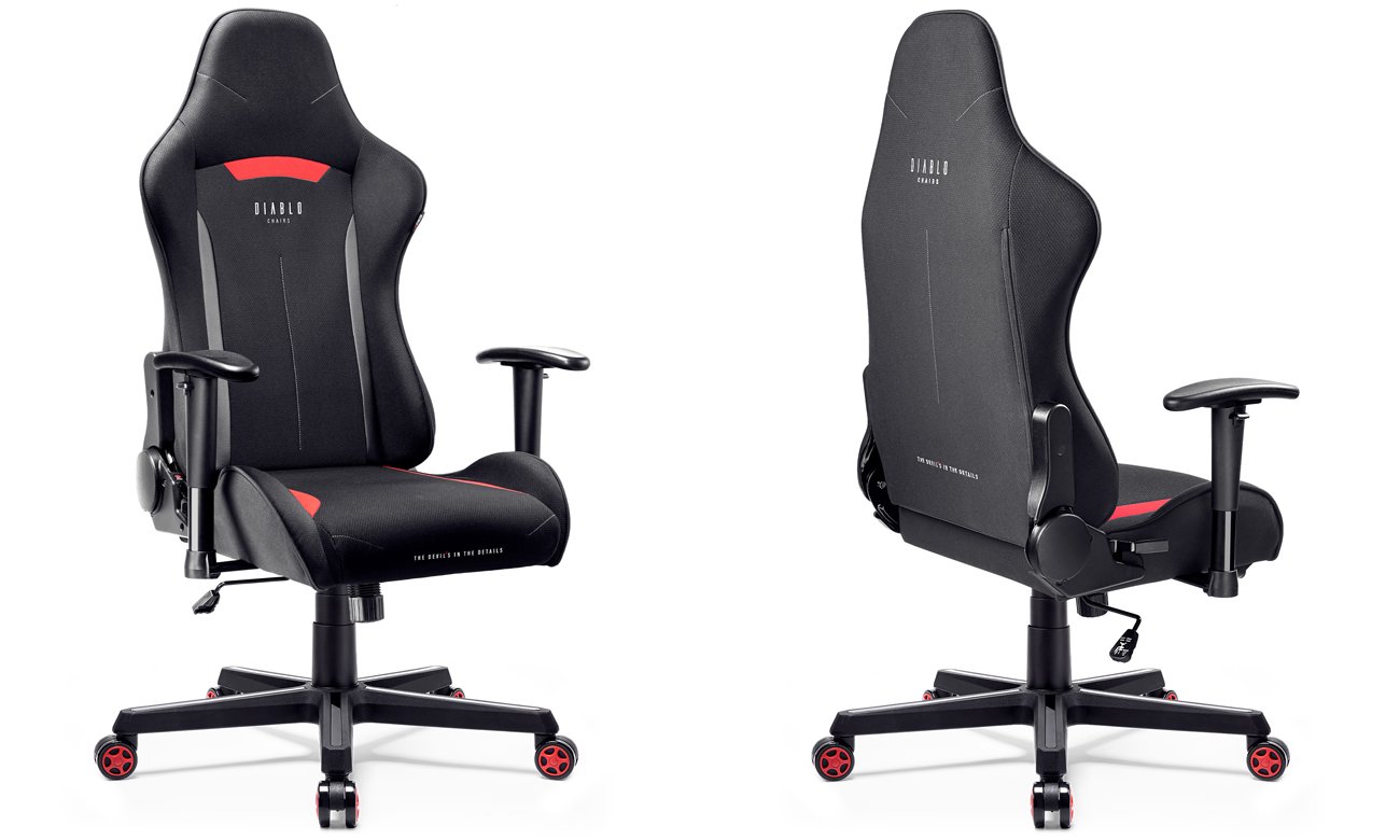 Fotel gamingowy Diablo Chairs X-ST4RTER Czarno-czerwony - Widok od przodu i od tyłu pod kątem