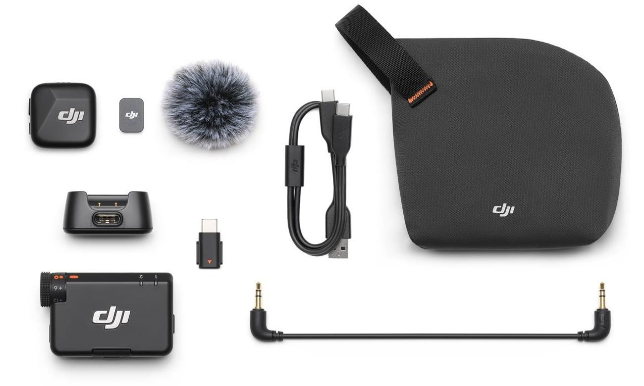 Zawartość zestawu DJI Mic Mini (1 TX + 1 RX)