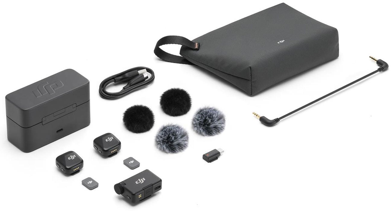 Zawartość zestawu DJI Mic Mini (2 TX + 1 RX)