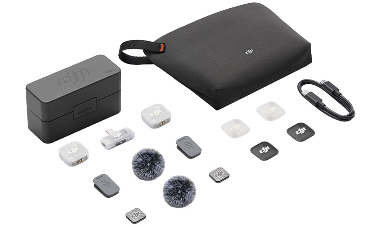 Zawartość DJI Mic Mini 2 (2 TX + 1 Mobile RX)