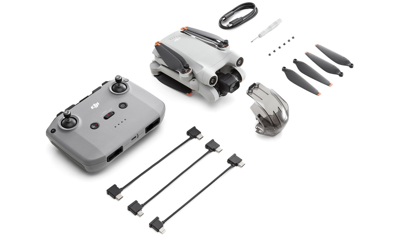 Zawartość zestawu DJI Mini 3 Pro z aparaturą sterującą RC-N1